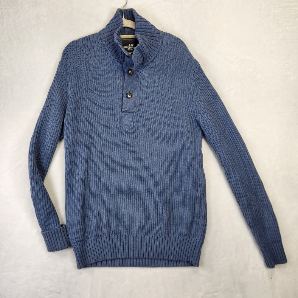 HM LOGG Mens‎ Blue Ribbed Knit Mock Neck Button Henley Sweater Large